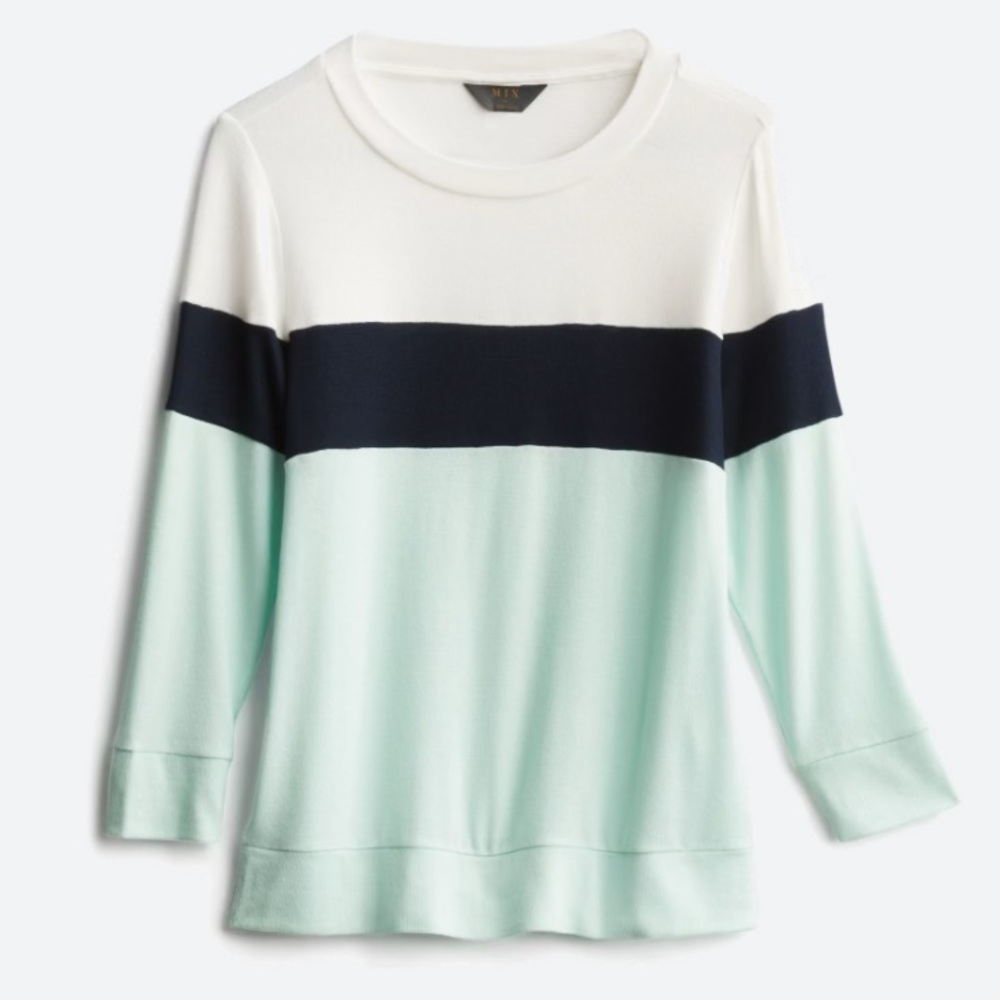 MIX by 41 Hawthorn | Arnold Three Quarter Sleeve Colorblock Knit Top | XS | Navy